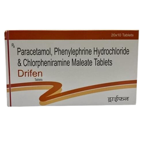Paracetamol Phenylephrine Hydrochloride & Chlorpheniramine Maleate - 20 Tablets/Strip | Anti Cold, General Medicines, Cool Dry Storage