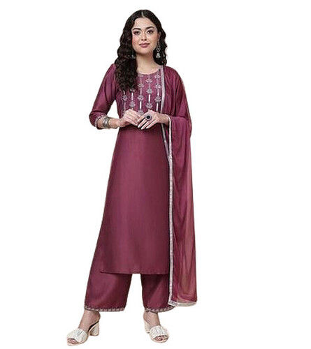 Red Ladies Polyester Palazzo Kurti With Dupatta