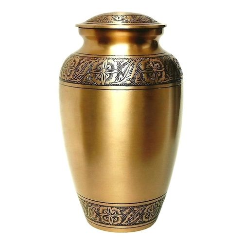 Customized Color Luxurious Design Polish Finished Brass Floral Engraved Adult Funeral Urn For Ashes 