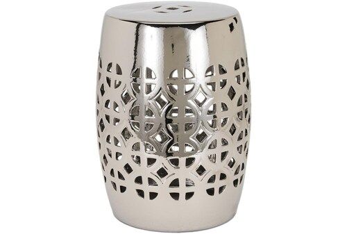 Z R Exports Best Arrival Silver Plated With Lace Cut Work Round Shaped Stainless Steel Garden Stool For Outdoor Decoration