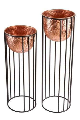 Copper Plated with Hammered Work Iron Planter Set