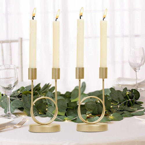 Elegant Design Golden Iron Tealight Candle Holder And Stands 2 Pieces Set