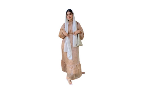 Ladies Golden Beige Flare Maxi - Silky Touch Fabric, All Sizes Including Plus Size | Flattering Jewel-Neckline, Full Sleeves, Customizable Feeding Options