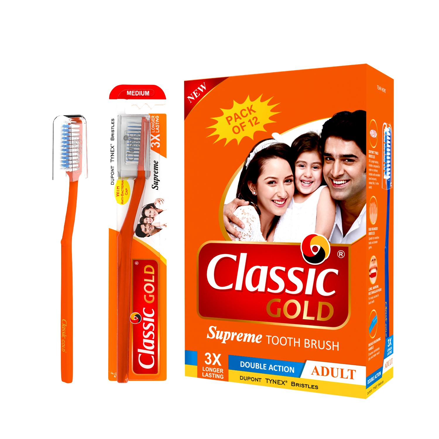 Classic Gold Supreme Medium Toothbrush - Color: Orange