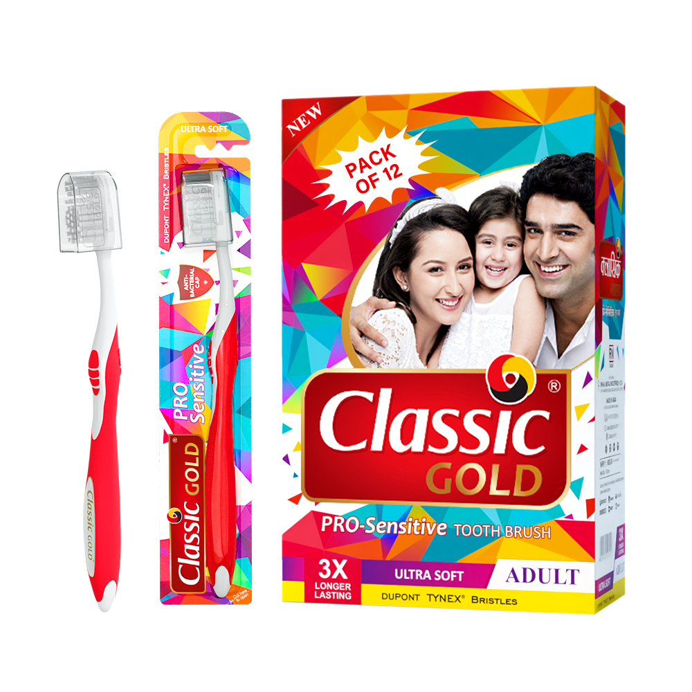Classic Gold Pro Sensitive Adult Toothbrush - Bristle Color: White