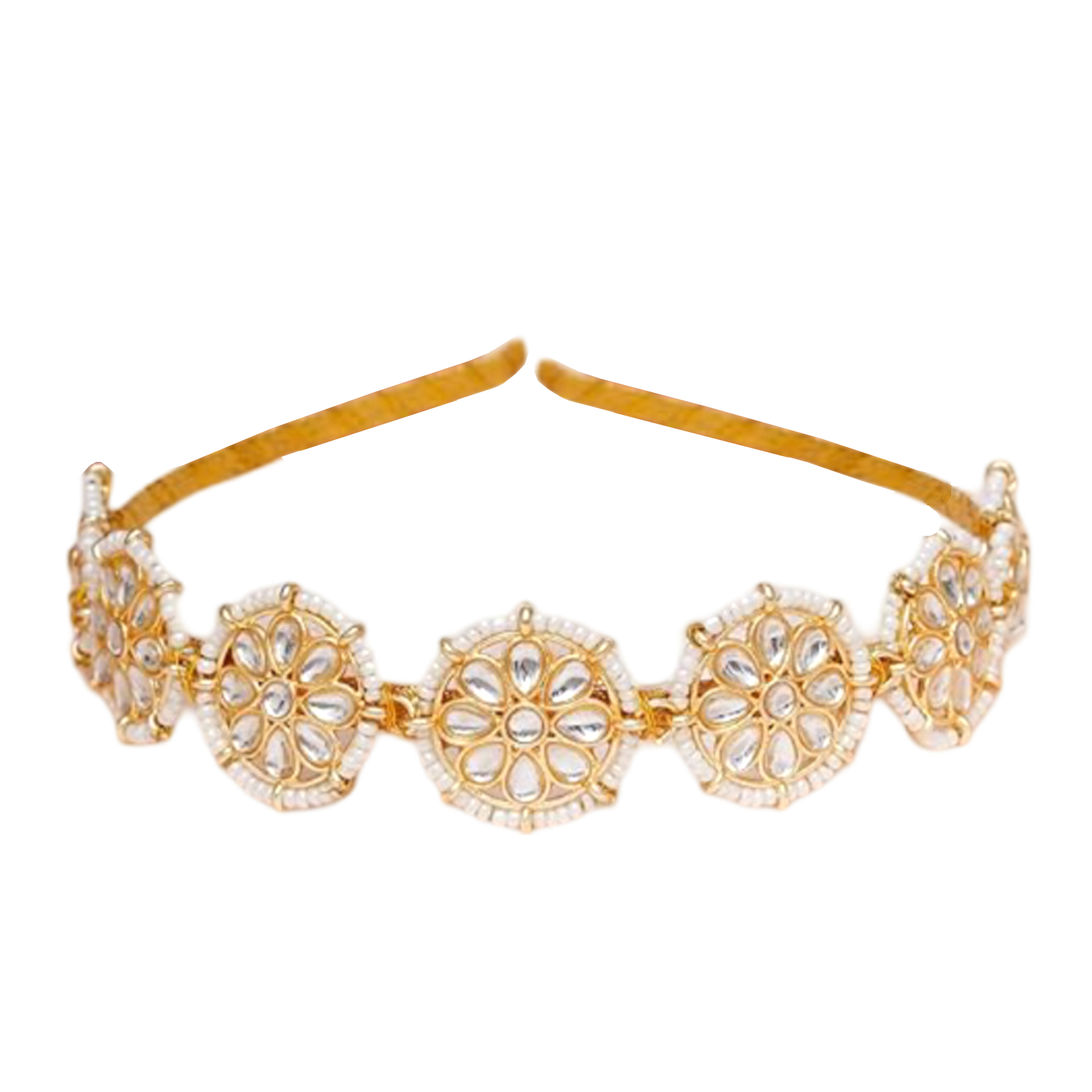 Floral Kundan Studded Sheesh Wedding Hairband Fashion Jewelery - Color: Gold