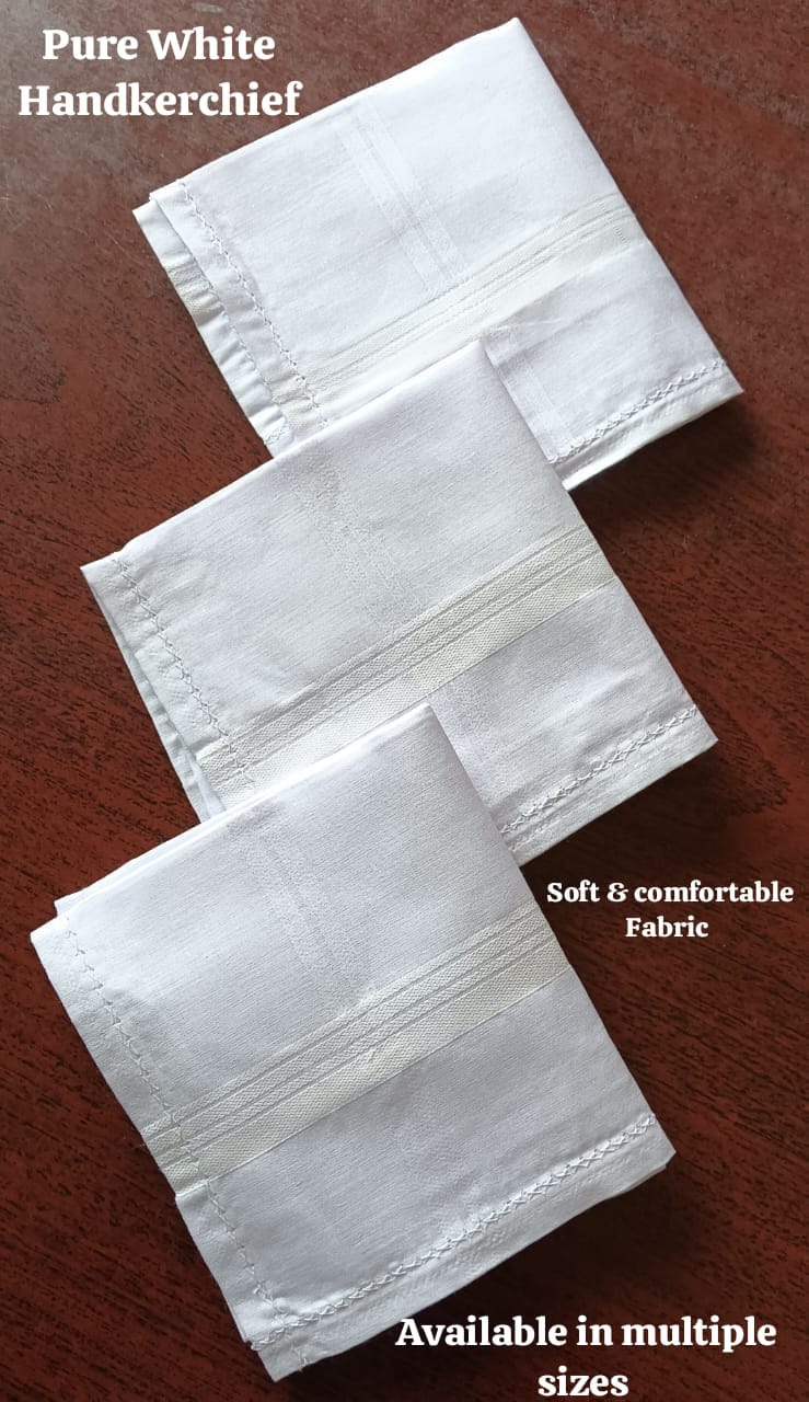 D No 5000 White To White 21 X 21 Inches 4 Side Cotton Handkerchief - Age Group: Adults
