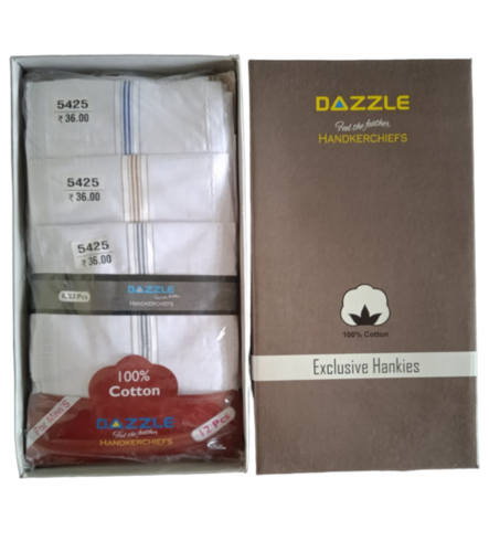 D No 5025 White To Color Border 21 X 21 Inches 4 Side Cotton Handkerchief - Age Group: Adults