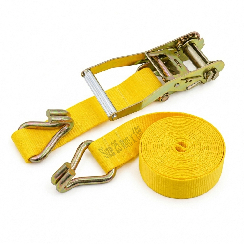 1 x 15 Tie Down Ratchet Straps Operated With J Hook - Stainless Steel Red Various Sizes Corrosion Resistant Easy Operate Strong
