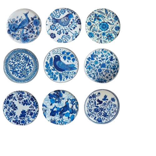 Ritualistic Holland Wall Sculpture Home Decor Set Of 9 - Color: Blue & White