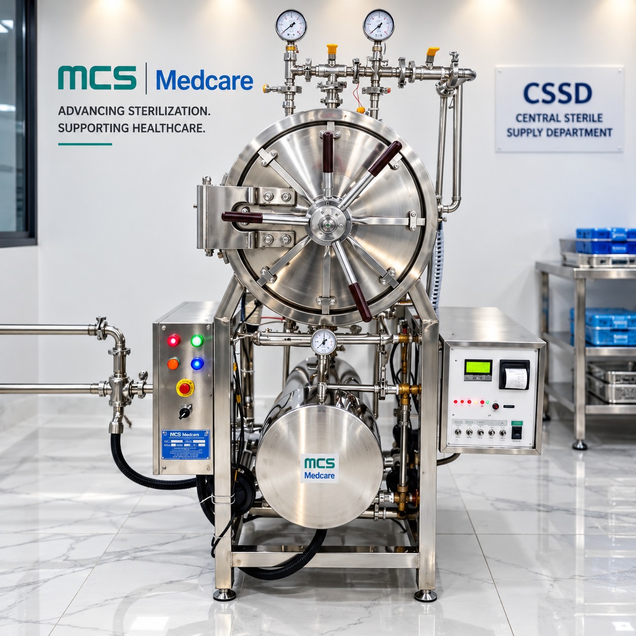 Cylindrical Steam Sterilizer - Stainless Steel, Silver | Uniform High-Pressure Sterilization, Fast Heating, Precise Temperature Control
