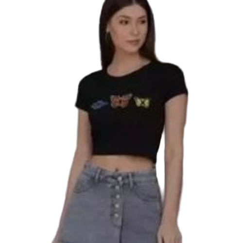 Ladies Casual Cotton Crop Top - Black, Customize Size | Good Quality, Plain Pattern, Round Neck