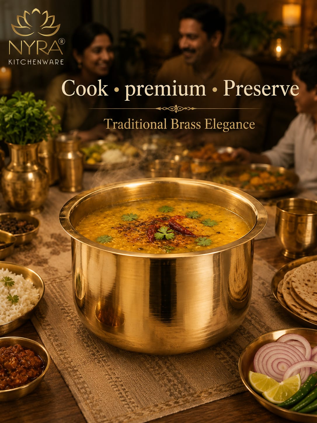 Multipurpose Brass Cooking Pot 1.6 Ltr - Color: Golden