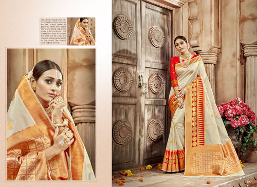 Cream With Red Indian Traditional Saree