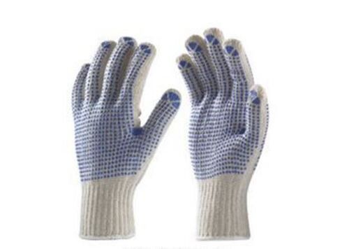 Free Size And Full Fingered Unisex Cotton Knitted Hand Gloves With Pvc Dots