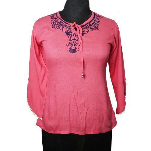 Breathable Simple Elegant Stylish Look Modern And Trendy Pink Cotton Tops For Ladies