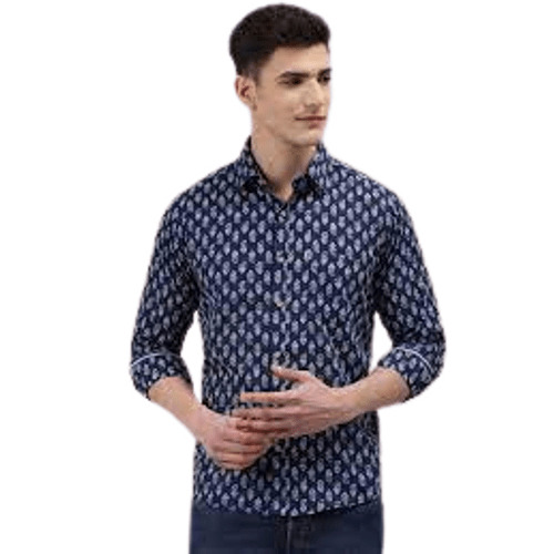 Mens Full Sleeves Straight Collar Printed Cotton Shirt Chest Size: 34