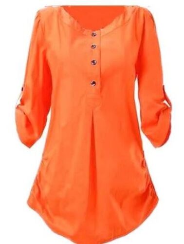 Comfortable Round Neck And 3/4 Sleeves Casual Wear Plain Cotton Top