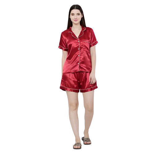 Solid Color Satin Night Suit for Women