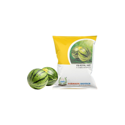 -Royal Baby F1 Hybrid Watermelon - 3-5 Kg Round Shape Green Fruit Dark Green Stripes Deep Crimson Red Flesh Brix 12-13% Small Seeds 99% Purity 9 Months Shelf Life