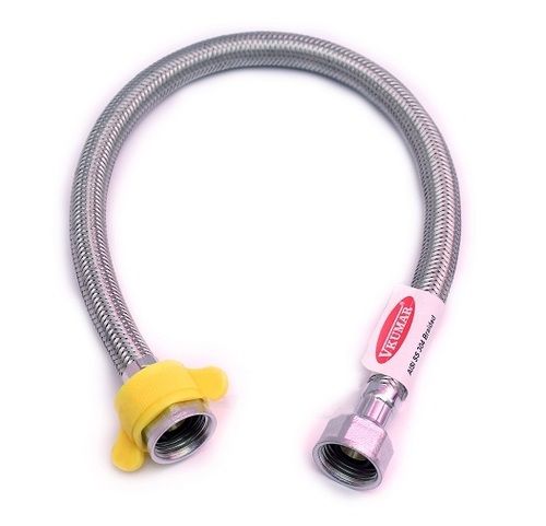 Geyser Hot Water Connection Pipe - Stainless Steel 304, Grey, Braided Design with 1/2 BSP, 3/8 BSP, 1" BSP Threaded Ends, EPDM Rubber Fittings | Durable, High-Performance Pipe Fitting