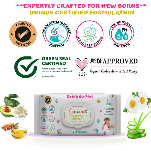 CutetotZ Premium Organic Baby Wet Wipes Case of 01 (24 Packs)