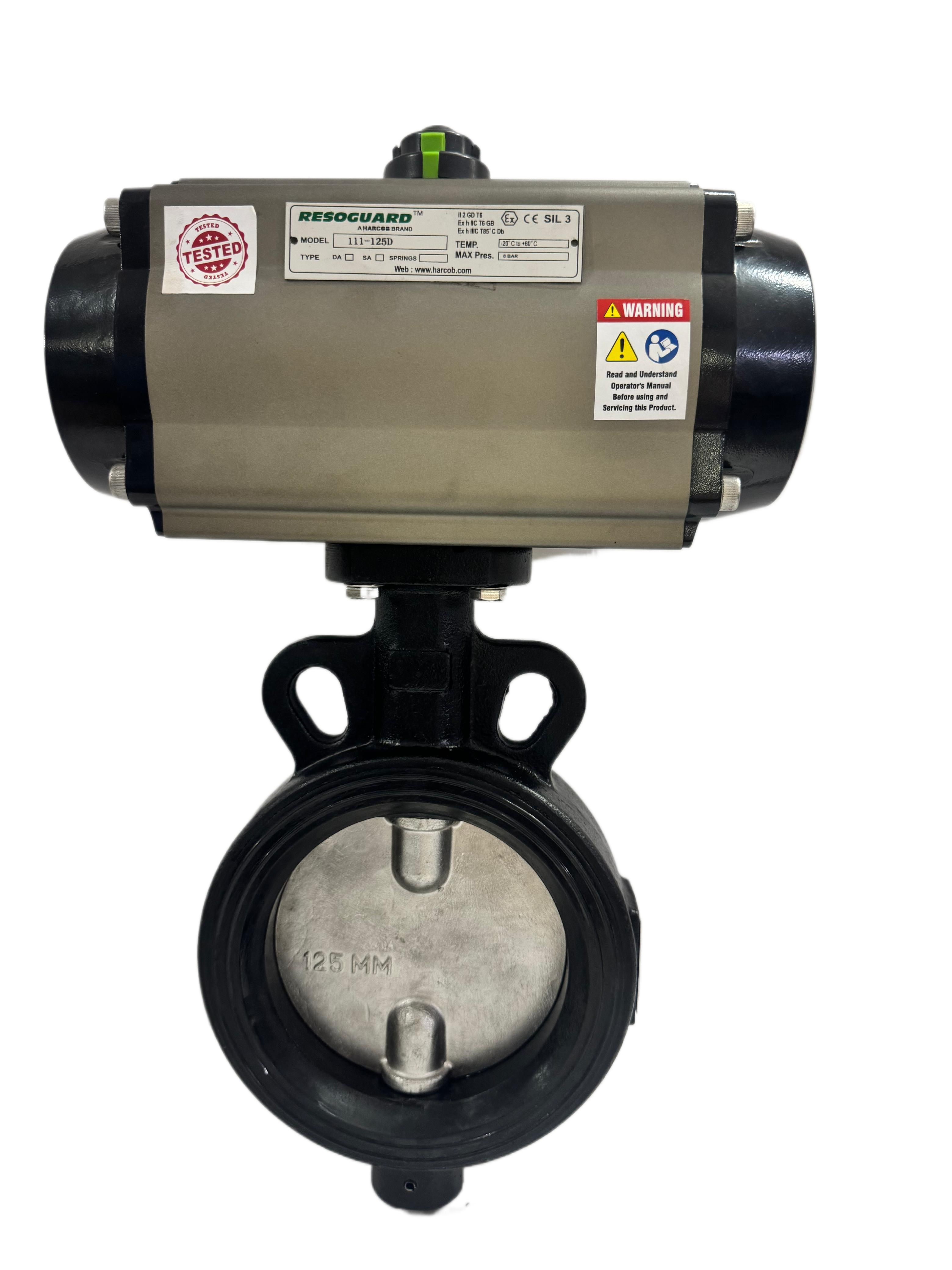 Centric Pneumatic Butterfly Valve Rubber Lined - Color: Black