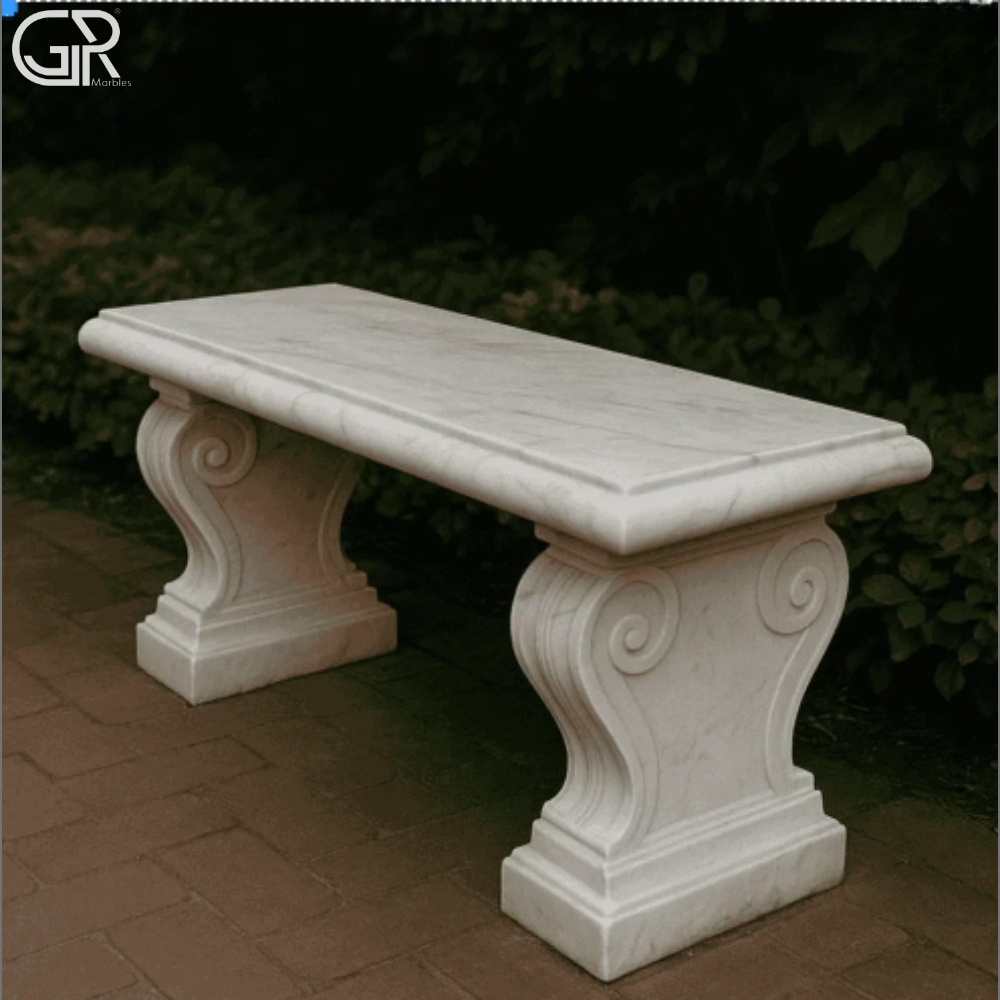 White Marble Bench For Garden - Finish: Polished