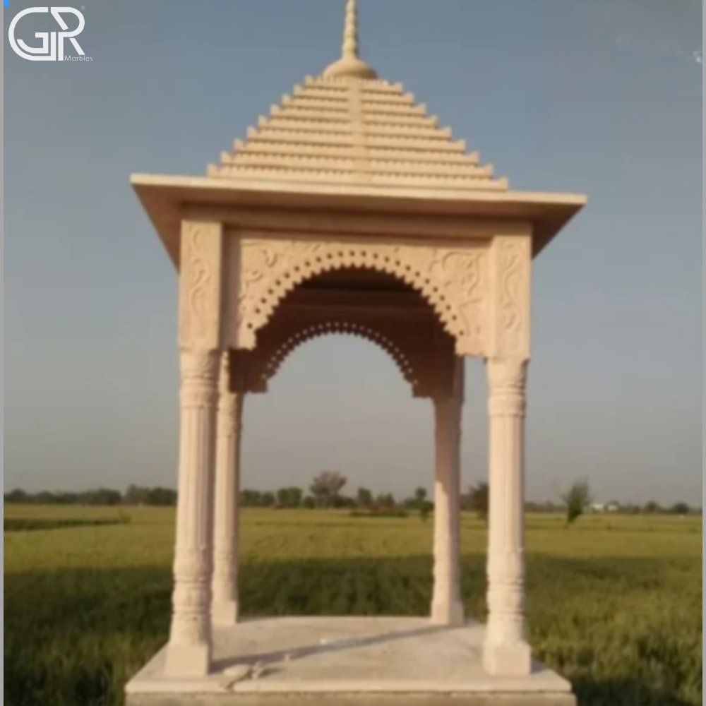 Carved Sandstone Chhatri Gazebo - Color: Red