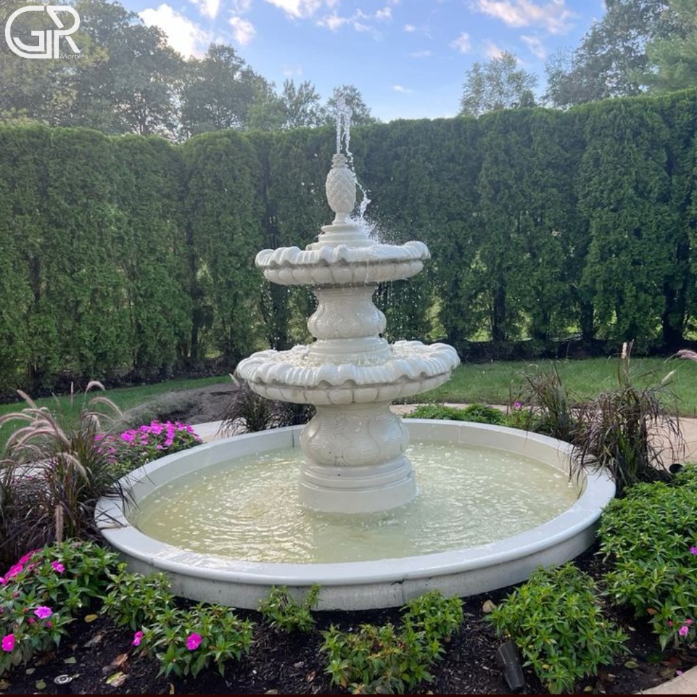 White Marble Carved Fountain - Color: Brown