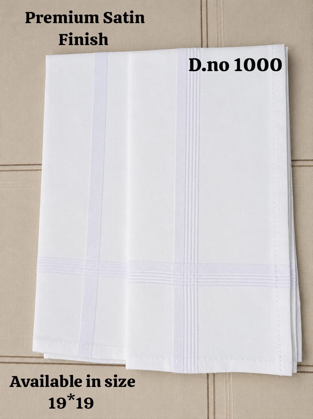 D No 1000 White To White 19X19 Inches Micro Cotton Handkerchief - Age Group: Adults