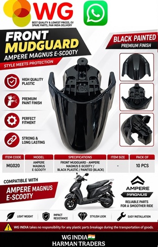 Black Paint Black Amp. Magnus E-Scooty Front Mudguard - Black Painted Plastic, Pack of 10 | Manual, For E-Scooty