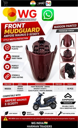 Black Paint Maroon Amp Magnus E-Scooty Front Mudguard - Finish: Polished