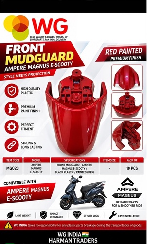 Black Paint Red Amp. Magnus E-Scooty Front Mudguard - Finish: Polished