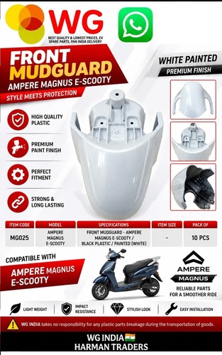 Black Paint White Amp Magnus E-Scooty Front Mudguard - Finish: Polished