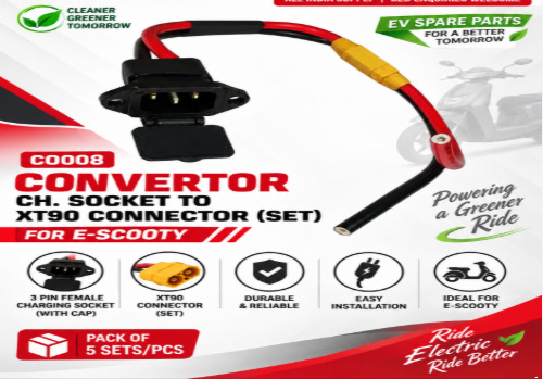Convertor / Ch. Socket To Xt90 Connector (Set) / E-Scooty - Copper, PVC Material, 3 Pin Female Charging Socket With Cap, Durable Electrical Fittings