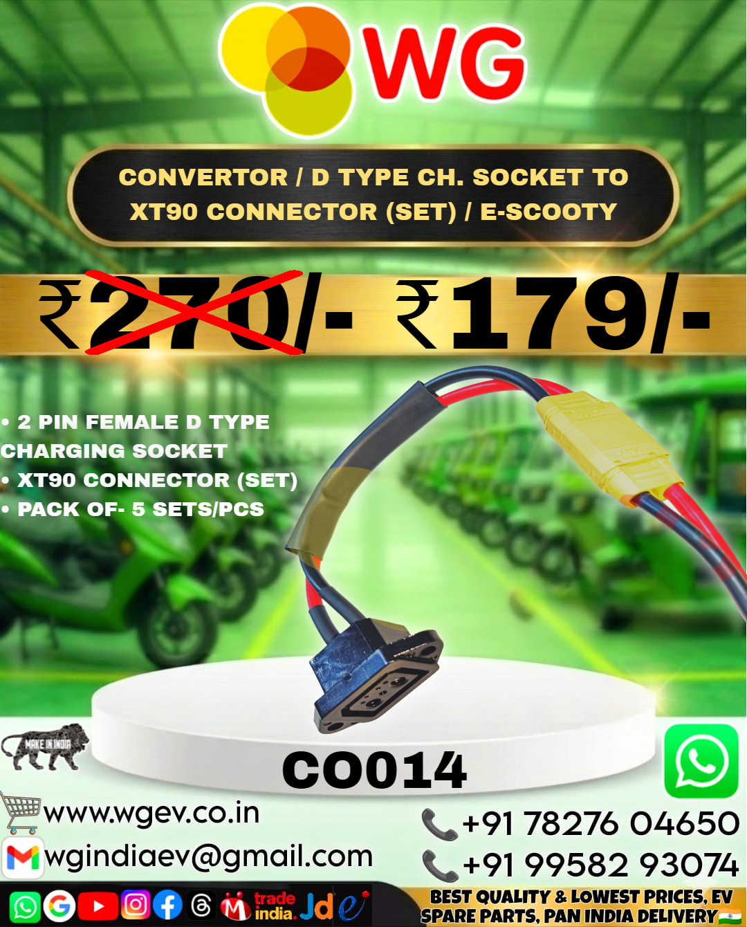 Convertor / D Type Ch. Socket To Xt90 Connector (Set) - Copper, Plastic, Pvc Material, 2 Pin Female D Type Charging Socket