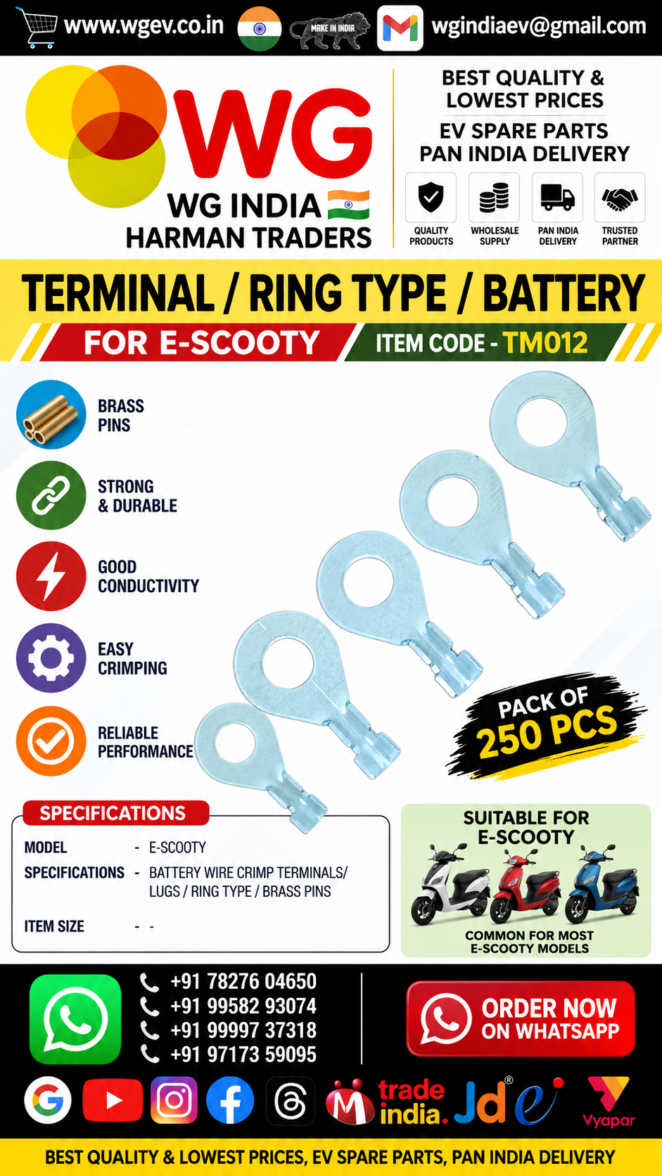 E-scooty Ring Type Battery Terminal - Color: Silver Grey