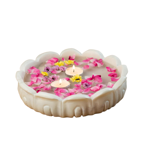 Ritualistic Padma Marble Urli For Flower Decoration - Color: White