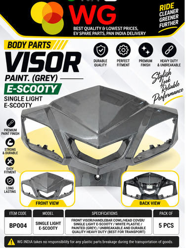 E-Scooty Body Parts Paint Grey Visor - Material: Plastic