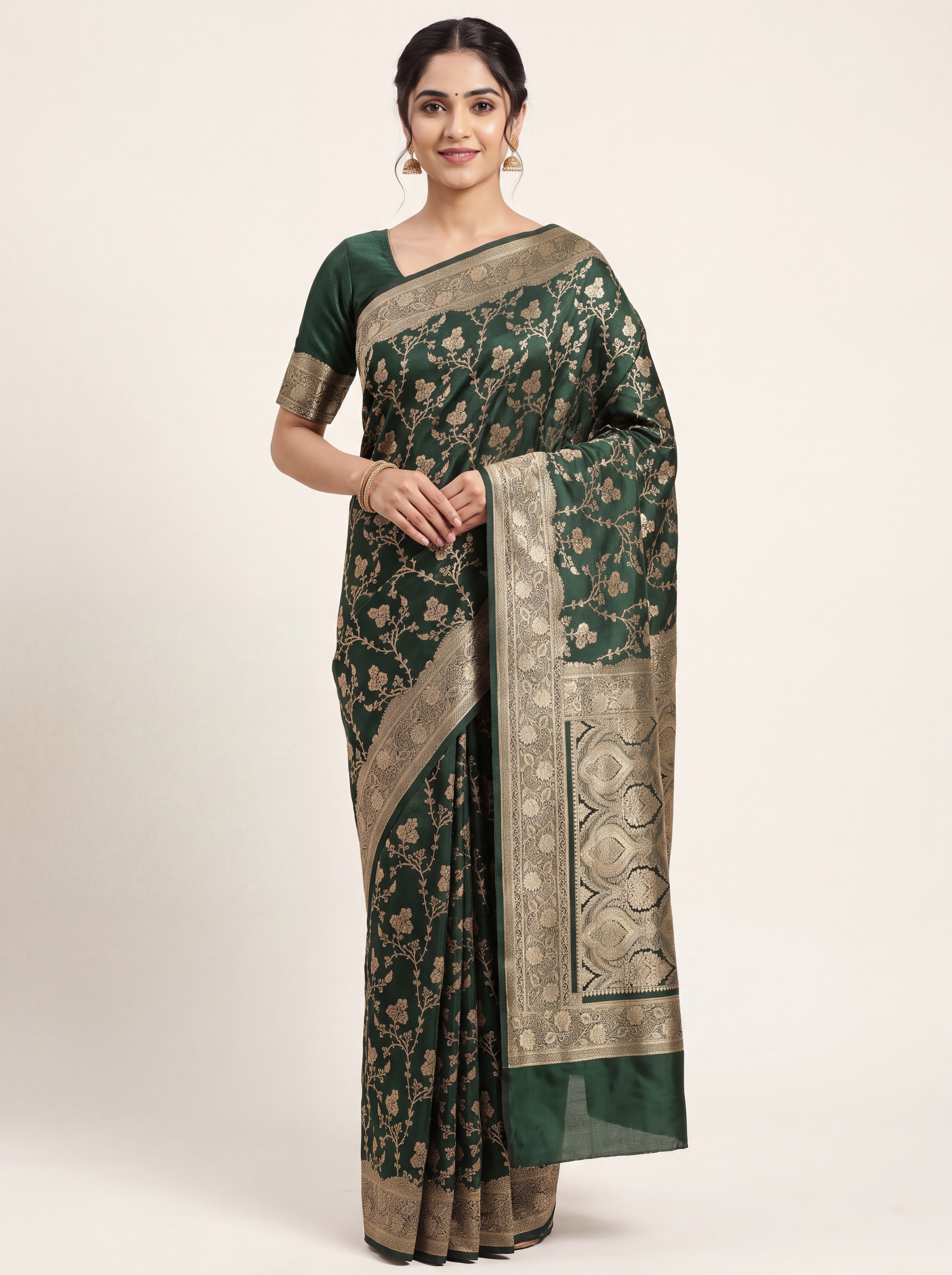 Premium Satin Banarasi Saree With Zari Floral Jaal For Wedding & Reception - Color: Multiple Colours Available