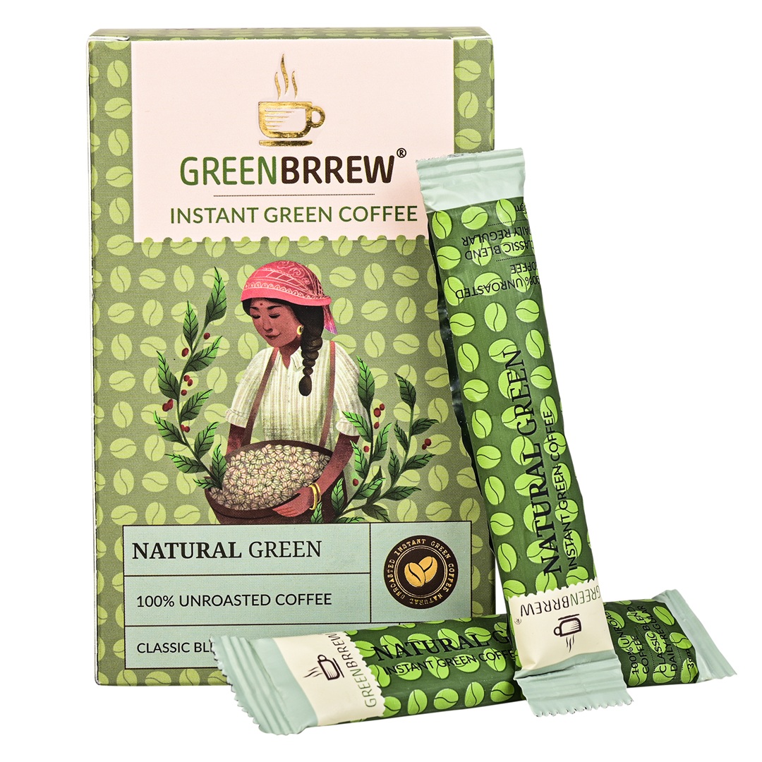 Instant Green Coffee Natural (20 Sachets) - 60g, Arabica Aaa, Decaffeinated, Probiotics, Antioxidants