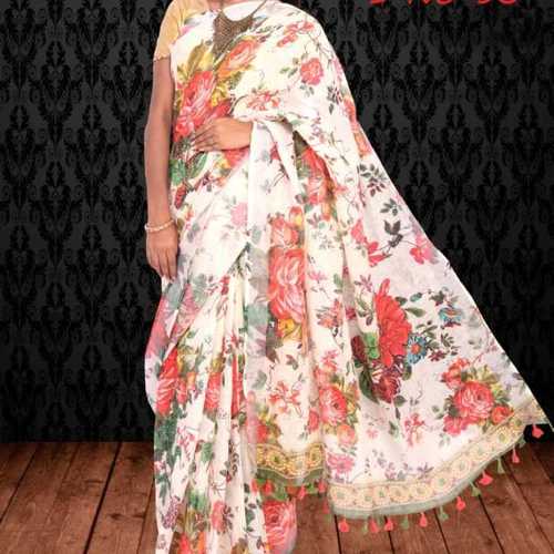 Linen By Linen Digital Print Handloom Saree