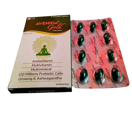 एवेनिडा गोल्ड - एंटीऑक्सिडेंट्स, आवश्यक विटामिन और खनिज, प्रोबायोटिक्स, जिनसेंग एक्सट्रेक्ट और अश्वगंधा कैप्सूल