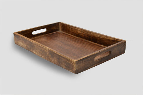 White Handmade Rectangular Mango Wood Serving Tray For Hotel And Home