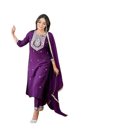 Ladies Rayon Embroidered Kurti With Chiffon Dupatta