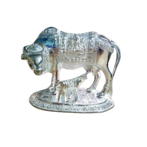 White Metal Cow and Calf Statue