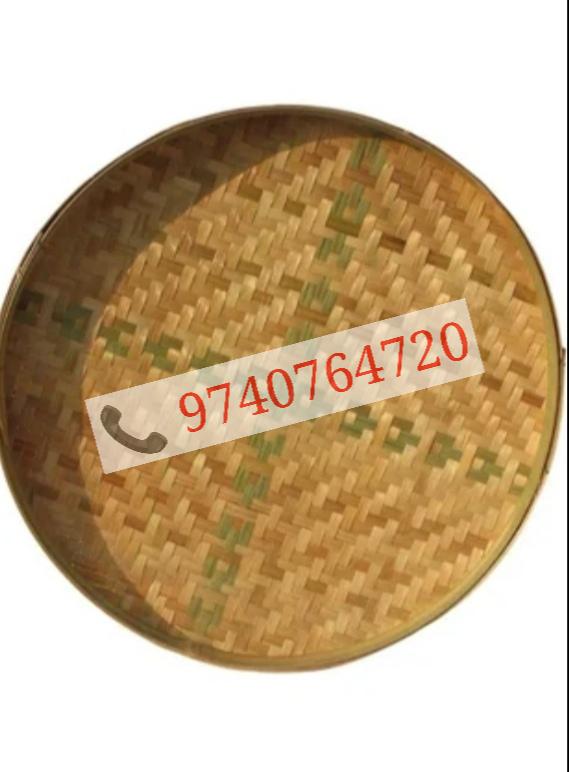 Bamboo Tray - Round, Yellowish Brown, Polished Finish | Manual Hand Wash, Modern Appearance, Ideal for Home and Kitchen Use