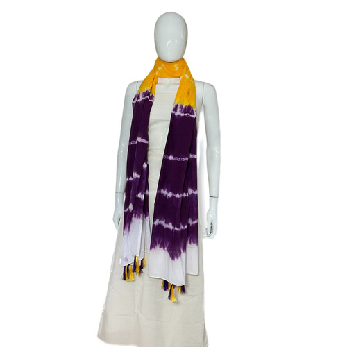 Royal Purple With Yellow Bliss Tie And Dye Mulmul Cotton Dupatta - Size: Free Size