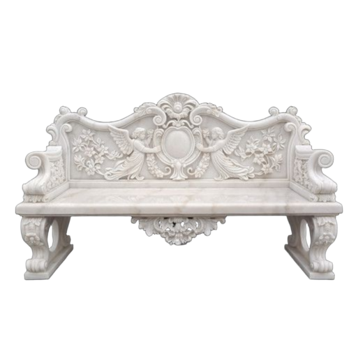 Outdoor White Marble Bench - Finish: Polished